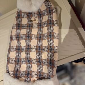 Plaid Pet Dog Cat Coat with Faux Fur Interior And Trim With Leash Ring Buckle